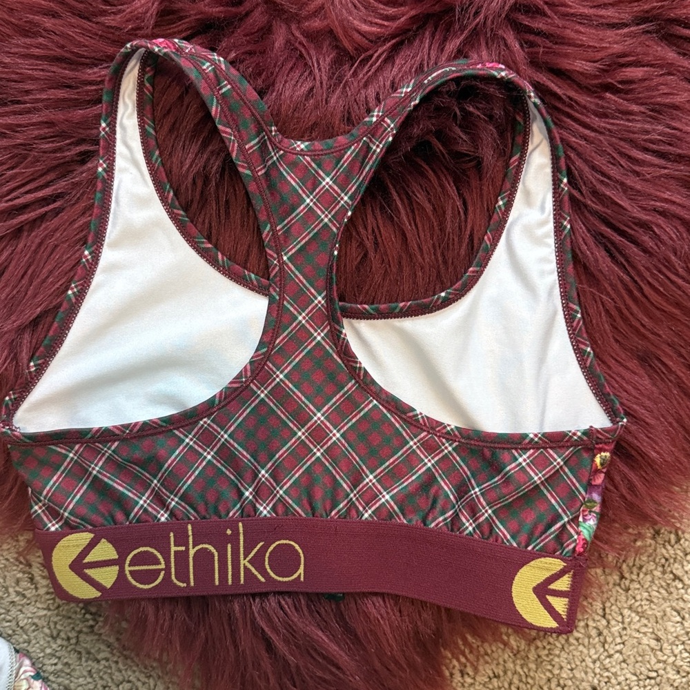 Ethika Tiger Floral Sports Bra & Boyshort Set – Burgundy Waistband – (Size M) - Picture 4 of 5